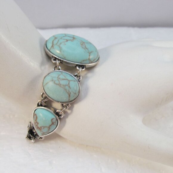 Faux Turquoise Link Bracelet Signed Fossil Size 7.5 - Picture 5 of 8